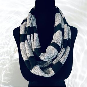 Striped Black + Silver Grey Infinity Scarf - NWOT